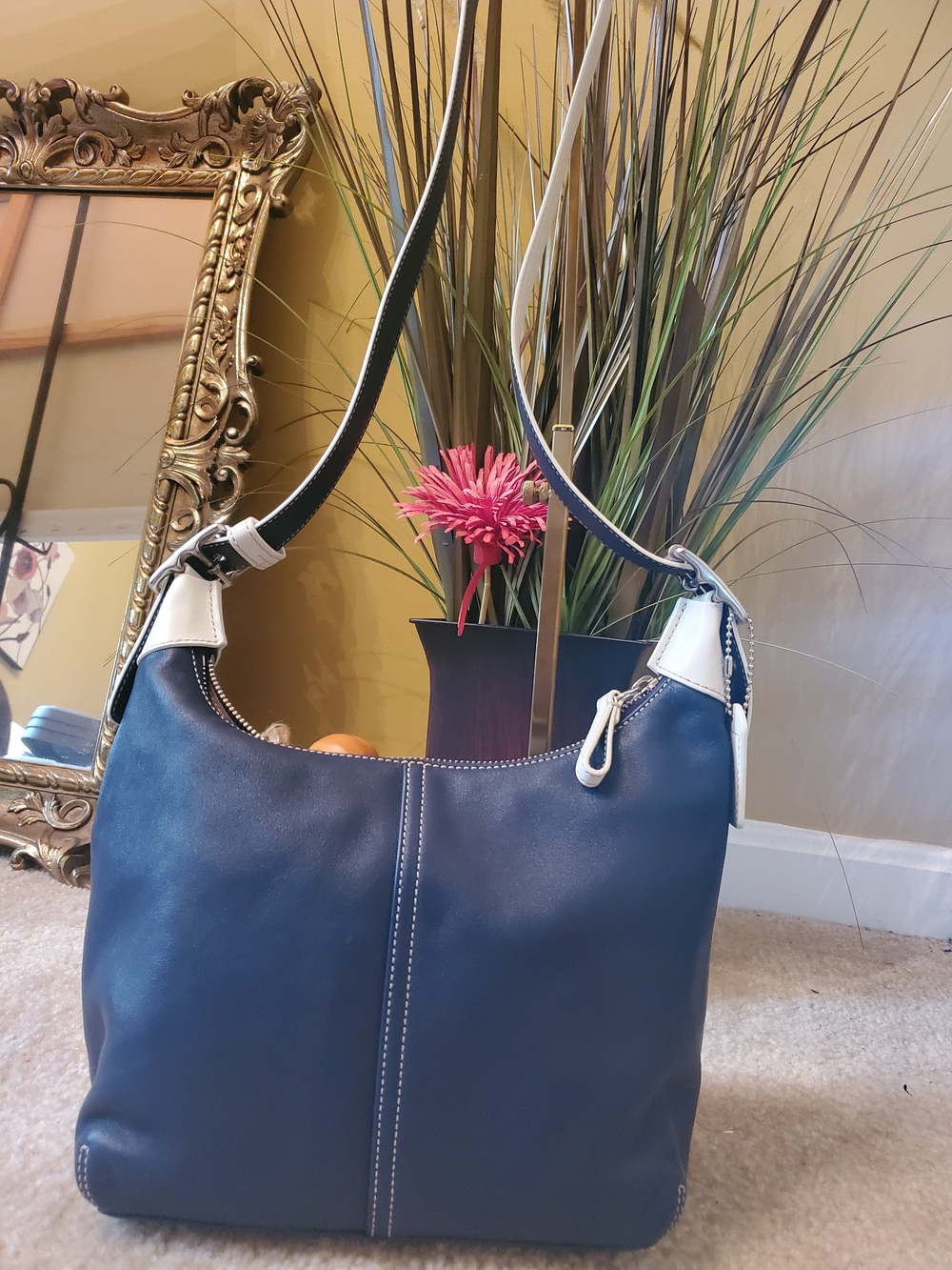 Coach Legacy Navy and White Leather Shoulder Bag w/reversible strap